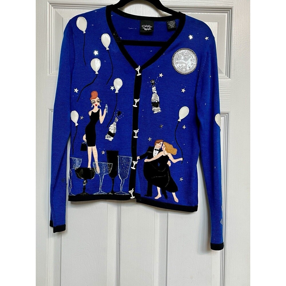 "Rare Christina Rotelli New Years Eve Sweater Sz SM Cardigan Beading/Applique